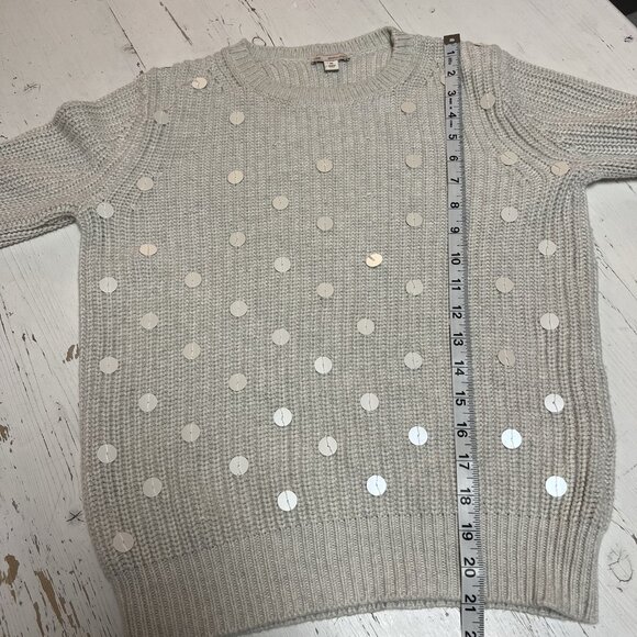 Gap Cotton Cable Knit Crewneck Pullover Sweater Ivory Cream Sequins Sz XS - Picture 8 of 13